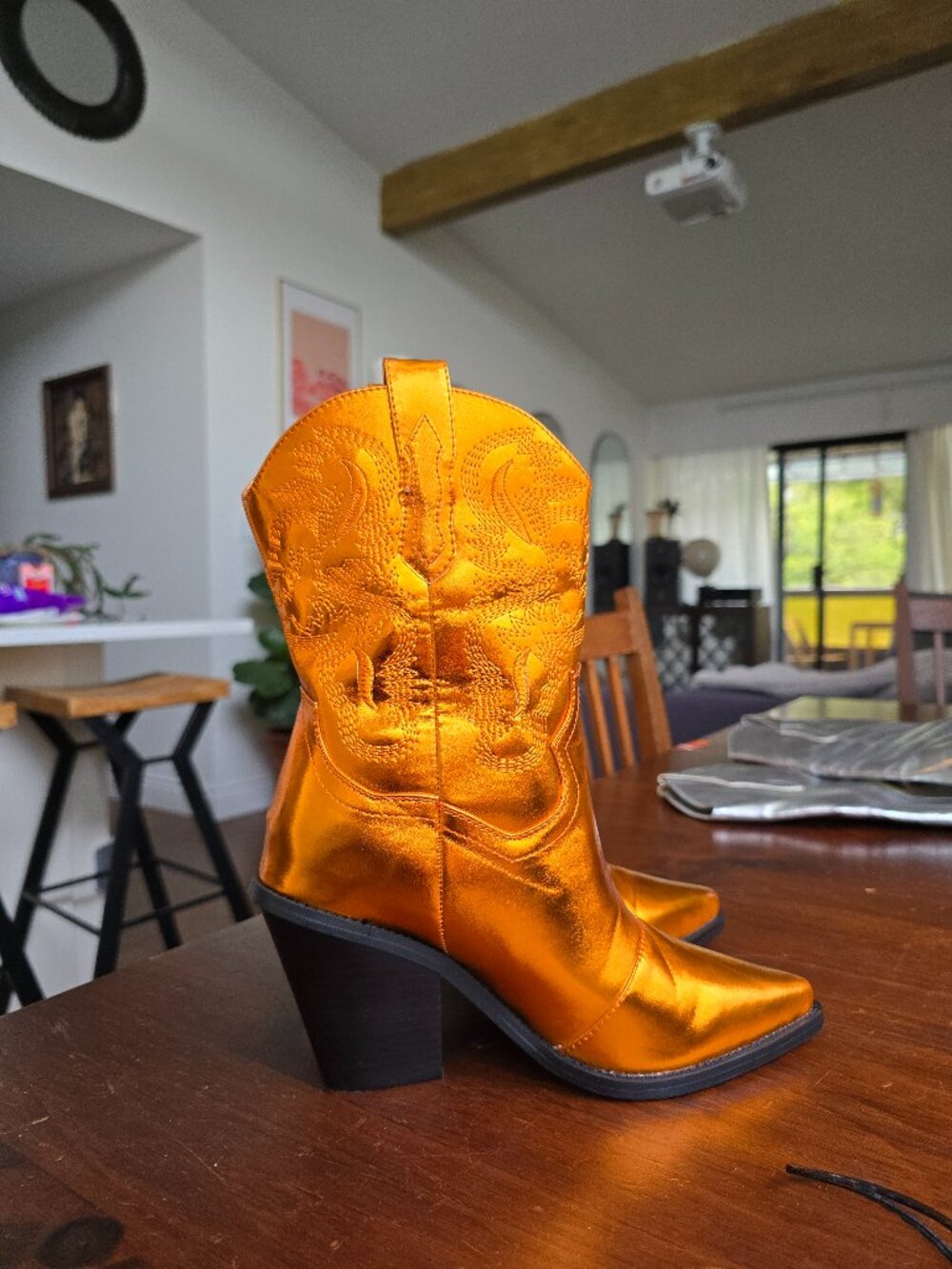 Orange metallic cowboy boots